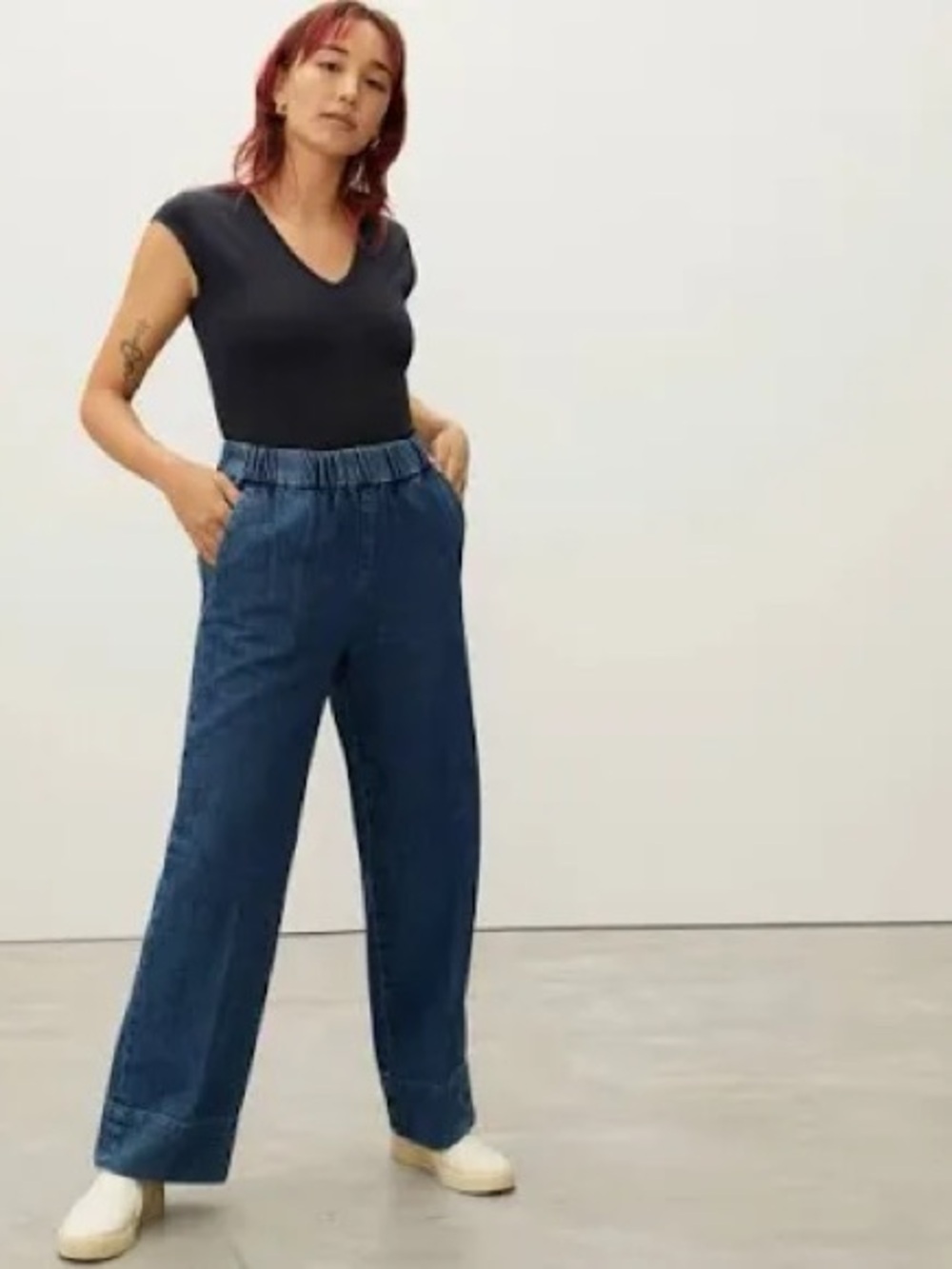EVERLANE Ballet Black Bodysuit Thong Cut V-Neck Size S